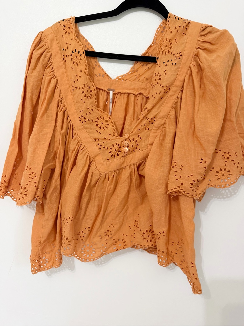 Free People Louella Embroidered Top size small orange